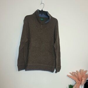 Emerald Style Brown Quarter Zip Lams Wool Irish Knit Sweater Large